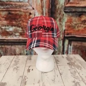 GA Georgia baseball cap adjustable red plaid NWOT